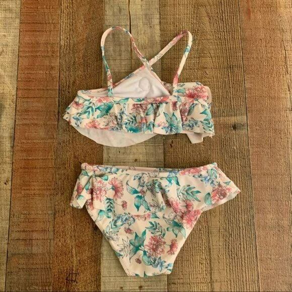Janie And Jack Girl's Size 4 Floral Ruffle Two Piece Swimsuit - Picture 4 of 6